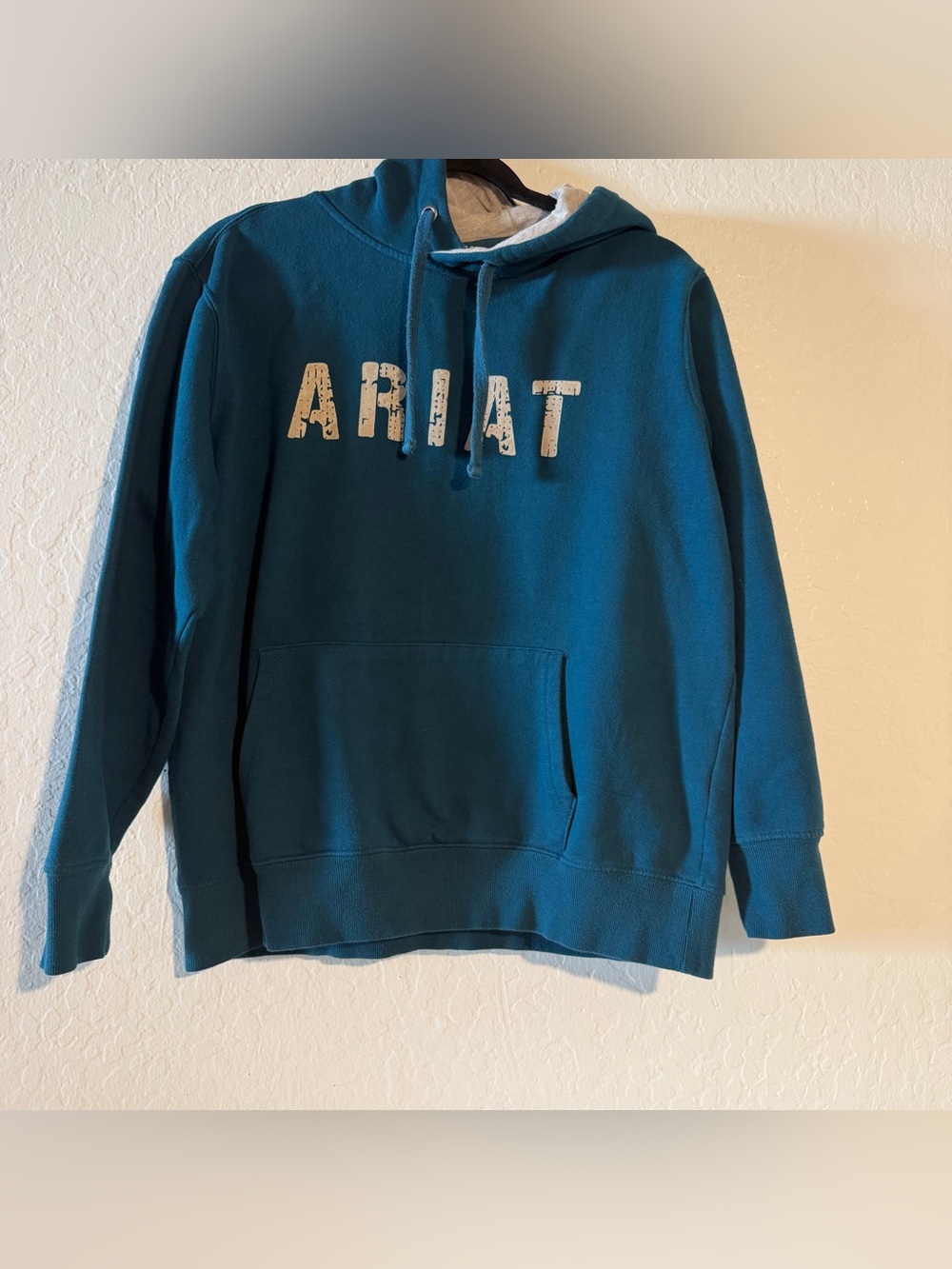 Ariat Logo Pullover Sweatshirt Hoodie Kangaroo Pocket Teal Size Large Women’s